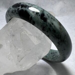 7" Green Burmese Jadeite Jade Bangle Bracelet 1/2" Wide Bohemian Stone Natural
